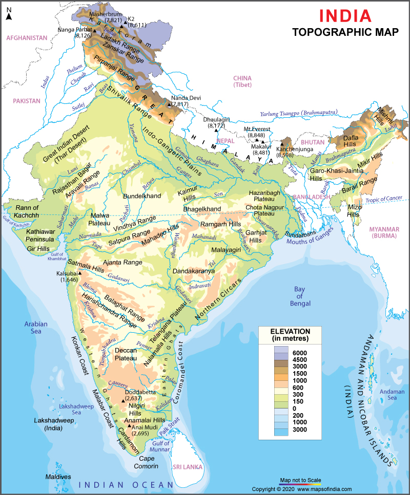 Topography Map Of India