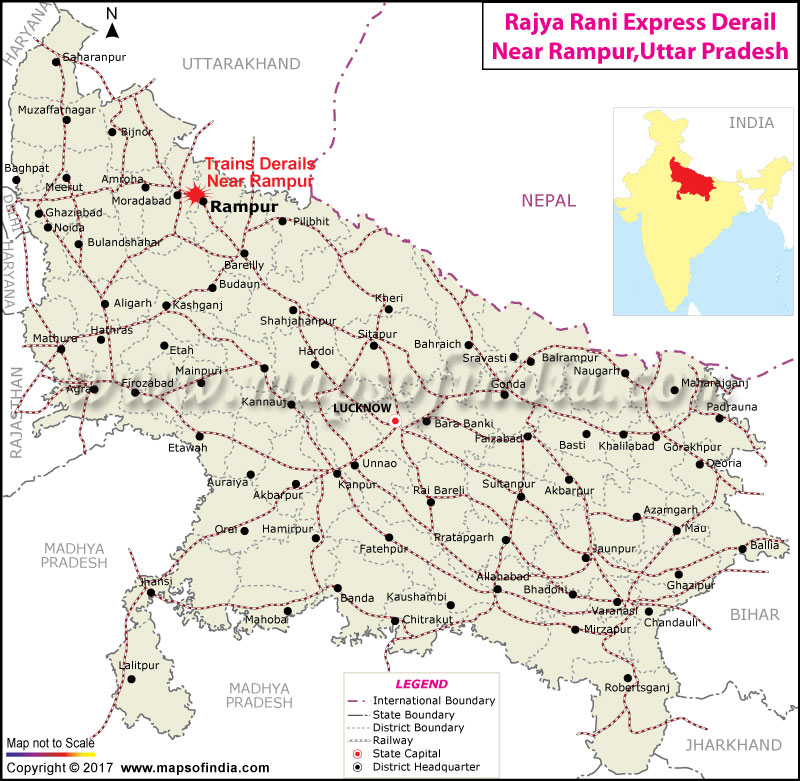 Map of Meerut-Lucknow Rajya Rani Express Derailment