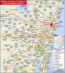 Location of 2 Blasts at Chennai Railway Station