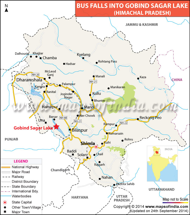 Bus falls Location: Gobind Sagar Lake in Himachal Pradesh