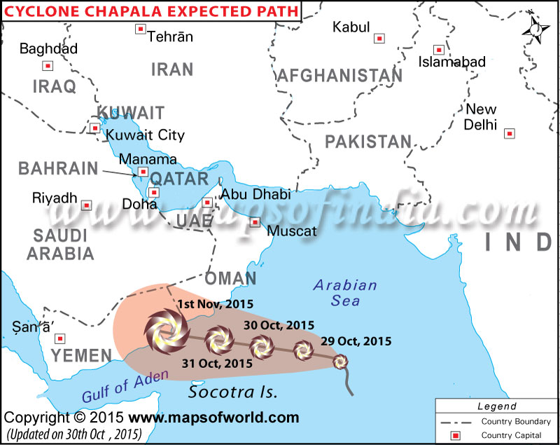 Cyclone Chapala Path Map