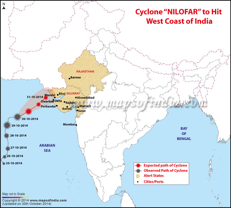 Cyclone Nilofar Path Map