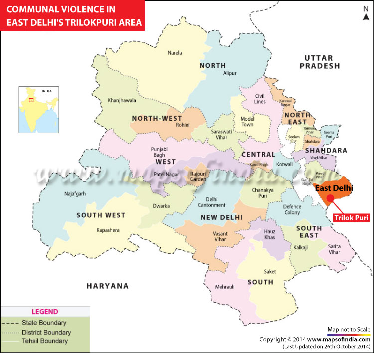 Delhi Communal tension location map