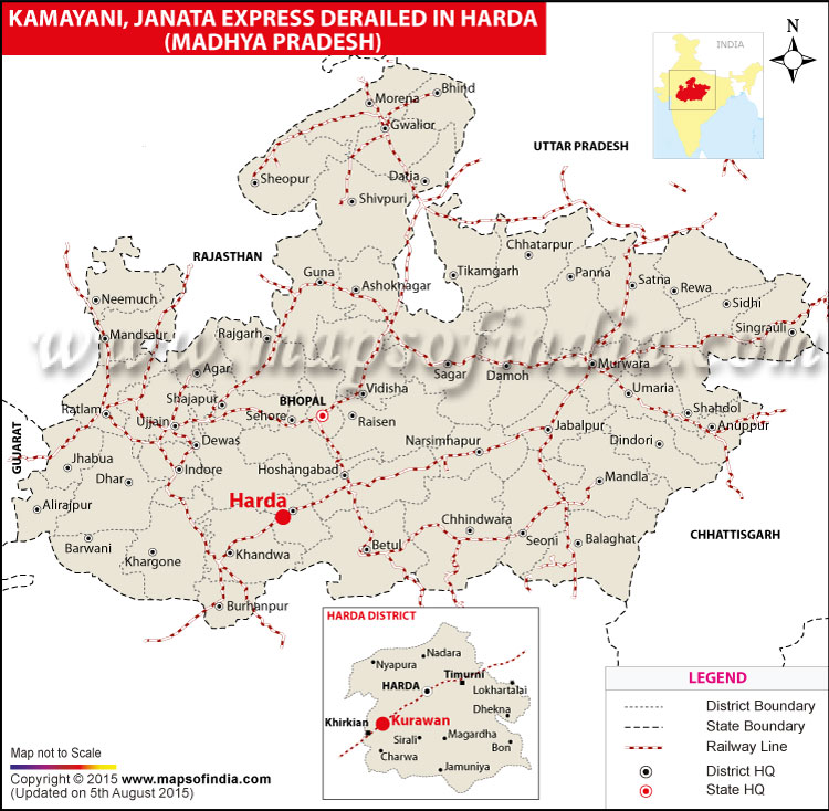 Location Map of Kamayani and Janata Express Trains Derail in Madhya Pradesh