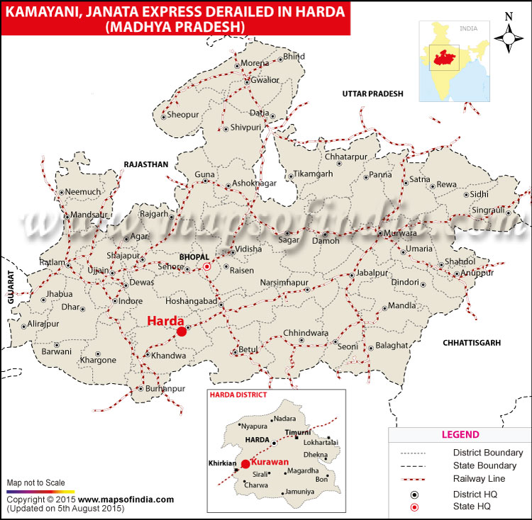 Location Map of Kamayani and Janata Express Trains Derail in Madhya Pradesh