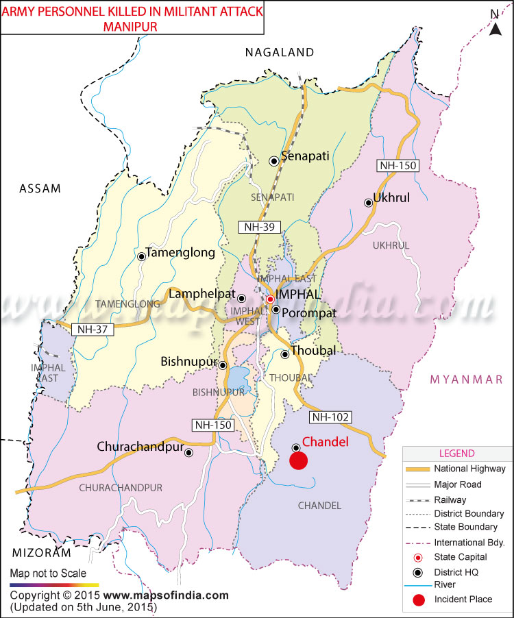 Location map of army personnel killed in militant attack, Manipur