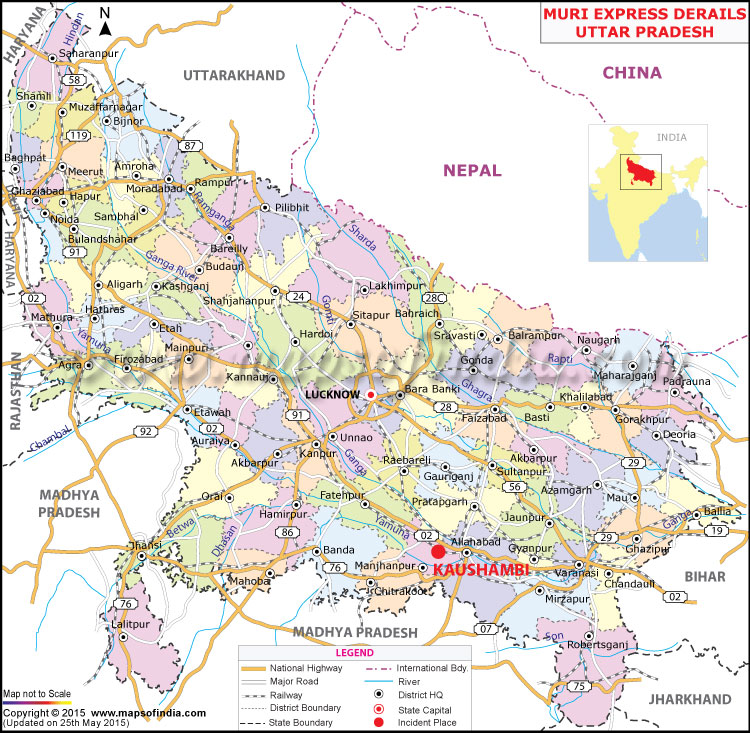 Location Map of Muri Express derails in UP