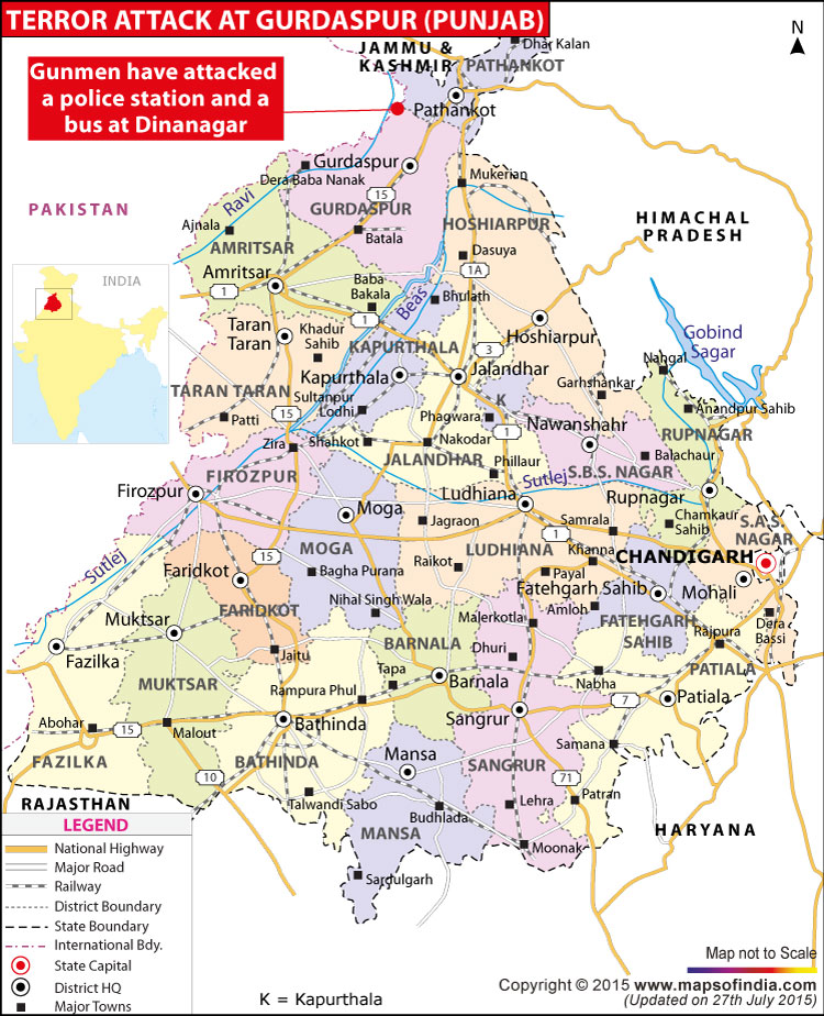 Location Map of Terror Attack in Gurdaspur, Punjab