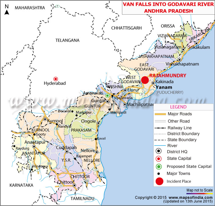 Rivers In Andhra Pradesh Map Cruiser Van Falls Into Godavari In Andhra Pradesh - Find Location Map Here  | Map In News
