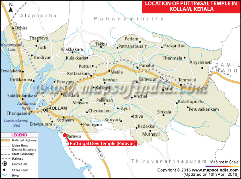 Location of Fire Accident At Paravur, District Kollam, Kerala