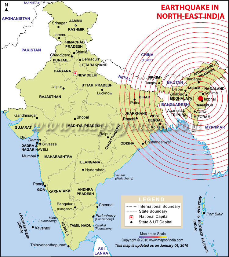 Map of Areas Affected by Earthquake in Northeast India