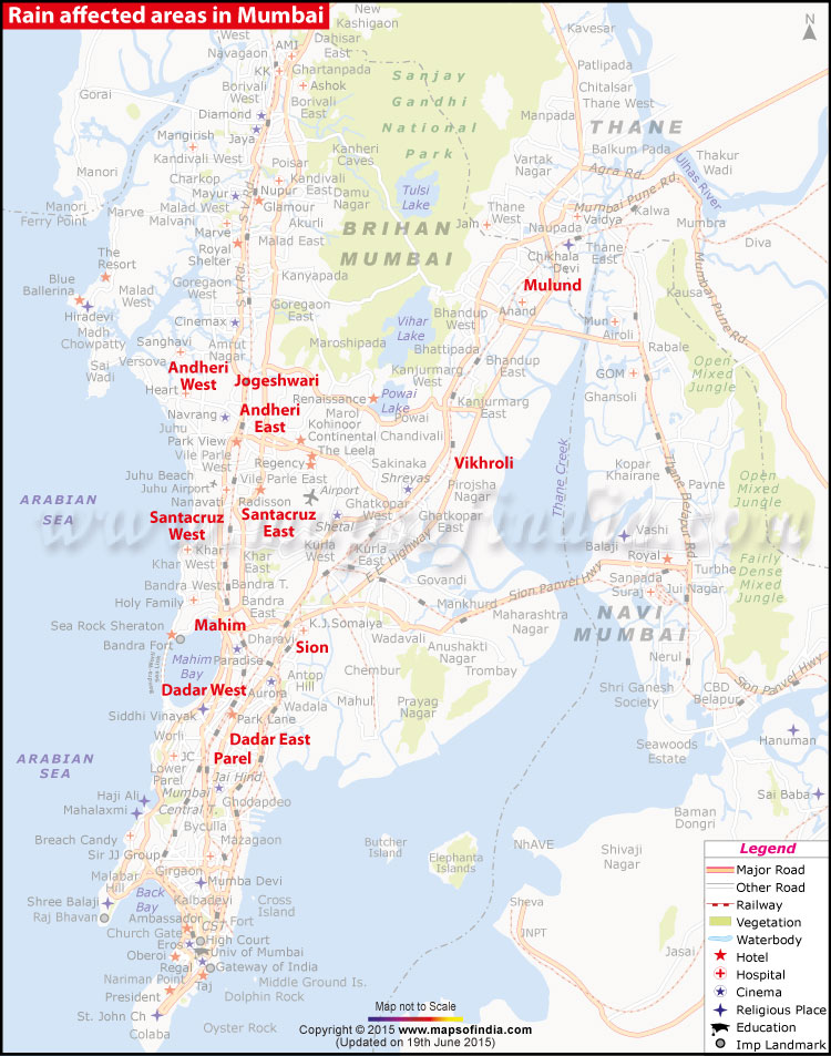 Map of Areas Affected by Rains and Floods in Mumbai