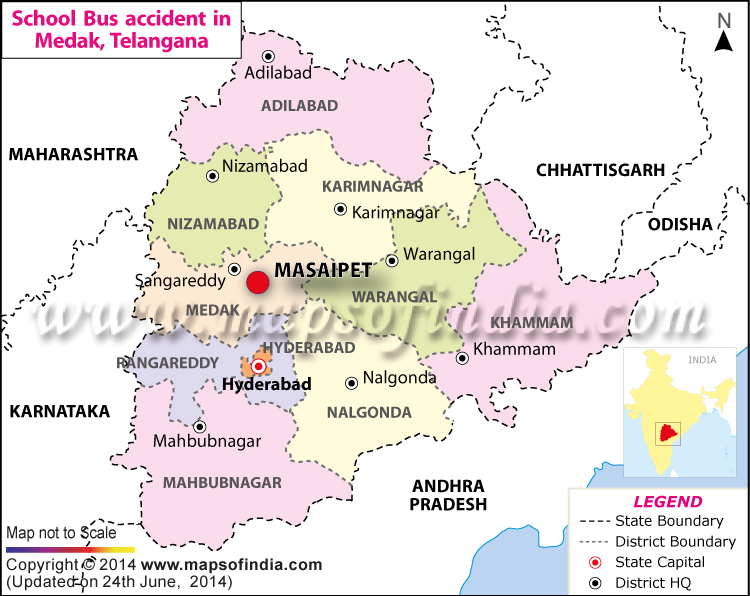 Location Map of School Bus Collides With Train in Telangana