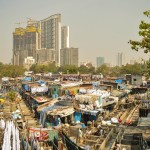 Washed clothes strung on the lines at Dhobi Ghat