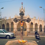 In front of the church
