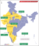 Map of India Showing Location of 7 Nuclear Power Plants