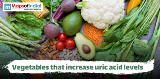 10 Vegetables That Increase Uric Acid Levels Assorted vegetables with text: Vegetables that increase uric acid levels.
