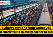 Railway Stations from where you can catch trains to every corner of India Crowded railway platform with multiple trains and passengers at an Indian railway station, highlighting major junctions that connect to all parts of India.