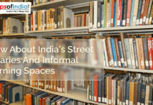 Know About India’s Street Libraries And Informal Learning Spaces Bookshelves filled with various books in a library, overlaid with the text “Know About India's Street Libraries And Informal Learning Spaces”
