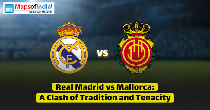 Real Madrid and Mallorca players in action during a tense La Liga match.