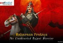 Maharana Pratap: The Lionhearted Rajput Warrior Portrait of Maharana Pratap, the legendary Rajput king of Mewar, in traditional armor riding his horse Chetak, symbolizing bravery and patriotism.