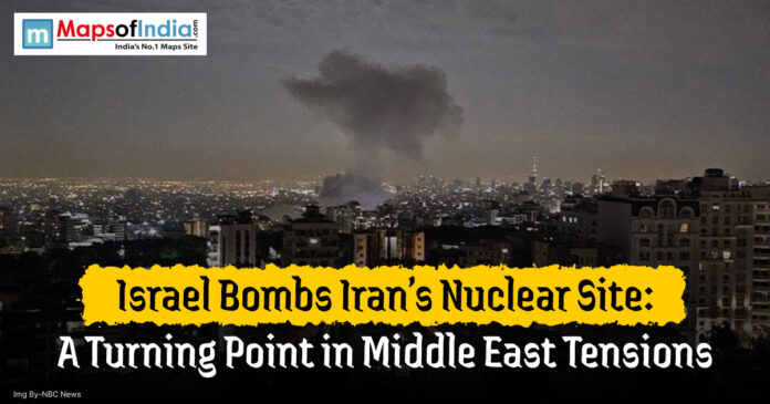 A plume of smoke rises from Iran’s nuclear facility after an airstrike by Israel, highlighting escalating tensions in the Middle East.