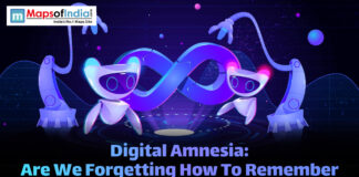 Digital Amnesia: Are We Forgetting How to Remember? Illustration showing two robot-like AI characters with an infinity symbol between them, representing digital amnesia and the impact of technology on memory, with the headline "Digital Amnesia: Are We Forgetting How To Remember?
