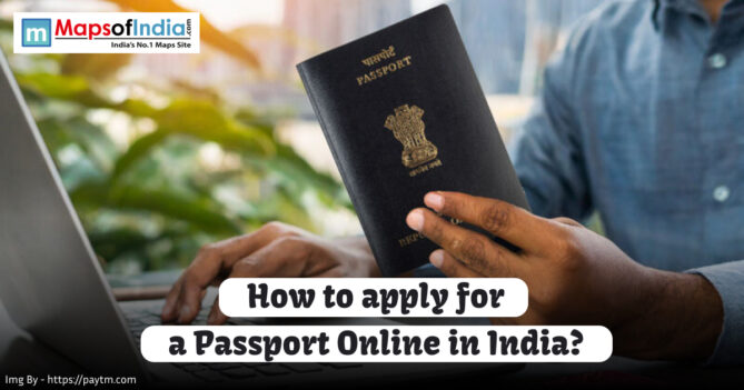 Person holding an Indian passport while using a laptop, representing the process of applying for a passport online in India.