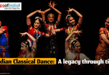Indian Classical Dance: A Cultural Legacy Through Time Group of women performing Indian classical dance in traditional attire on stage, with the headline “Indian Classical Dance: A legacy through time”