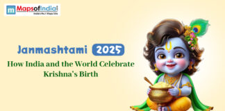 Janmashtami 2025: How India and the World Celebrate Krishna’s Birth Illustration of baby Lord Krishna holding a pot of butter with a peacock feather in his hair, alongside text 'Janmashtami 2025: How India and the World Celebrate Krishna’s Birth' on a light yellow background.
