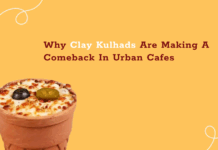 Why Clay Kulhads Are Making a Comeback in Urban Cafes A baked dish served in a traditional clay kulhad on a yellow background with text reading 'Why Clay Kulhads Are Making A Comeback In Urban Cafes'