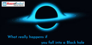 What Really Happens If You Fall Into a Black Hole? Illustration of a glowing black hole with blue light ring, representing what happens if you fall into a black hole.