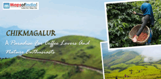 Chikmagalur: A Paradise for Coffee Lovers and Nature Enthusiasts Lush green mountains with text "CHIKMAGALUR A Paradise For Coffee Lovers And Nature Enthusiasts", along with smaller insets of coffee picking and hikers in mountains.