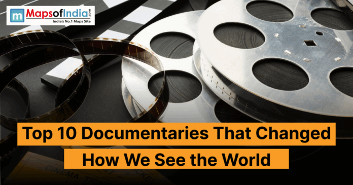 Vintage film camera with a movie reel symbolizing powerful documentaries that changed how we see the world.
