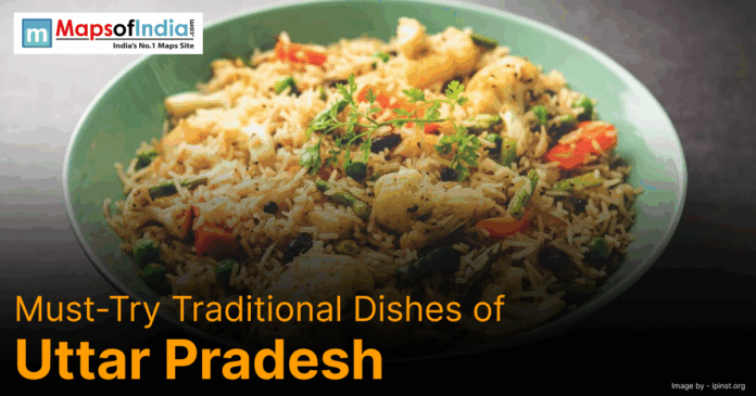 Plate of traditional vegetable pulao representing must-try dishes of Uttar Pradesh cuisine.