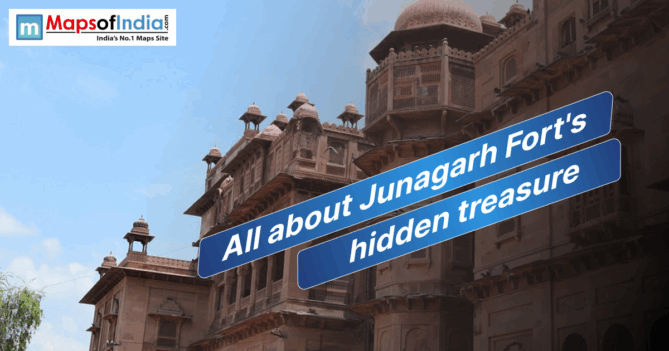 Junagarh Fort in Bikaner with blog title All About Junagarh Fort’s Hidden Treasure by Maps of India