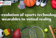 The Evolution of Sports Technology: From Wearables to Virtual Reality A variety of sports equipment is arranged on grass with the text "The evolution of sports technology: wearables to virtual reality" overlaid in the center.