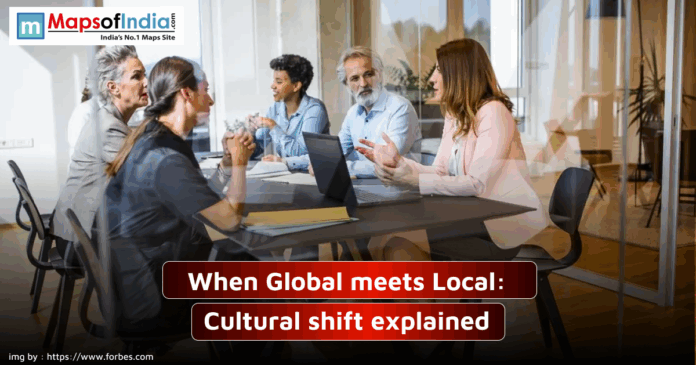 People sitting around the table and discussing the different aspects when global meets local