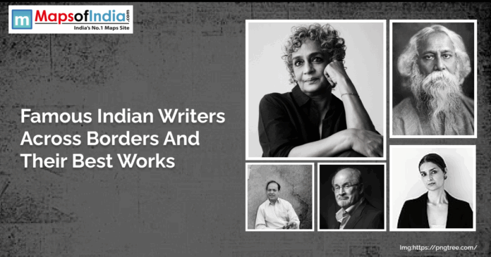 Collage of images of famous Indian writers across the borders