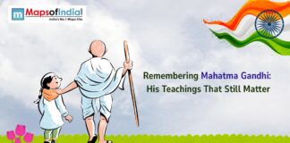 Remembering Mahatma Gandhi: His Teachings That Still Matter A kid with Gandhi Ji and Flag of India in the other corner