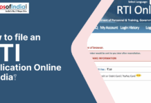 How to File an RTI Application Online in India Banner showing a guide on how to file an RTI (Right to Information) application online in India with website interface partially visible.