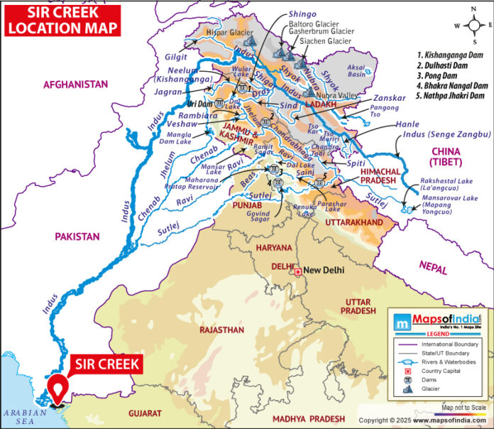 Map of North-East India highlighting the Sir Creek Location on the Map