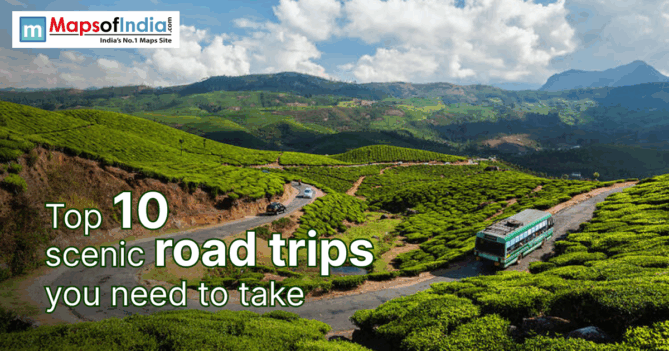 A scenic view of roads with title "top 10 scenic road trips you need to take"