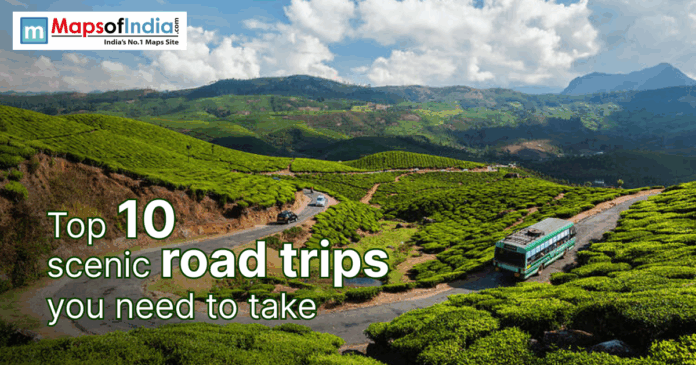 A scenic view of roads with title "top 10 scenic road trips you need to take"