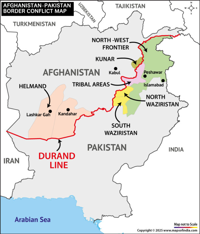 map highlighting the Durand line