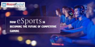 How eSports is Becoming the Future of Competitive Gaming A group of gamers in headphones compete at computers in a dimly lit setting, with the text "How eSports is becoming the future of competitive gaming" displayed.