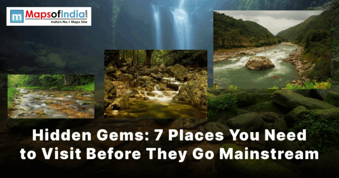 A collage of four nature scenes featuring waterfalls and rivers, with the text 'Hidden Gems: 7 Places You Need to Visit Before They Go Mainstream'.