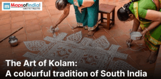 The Art of Kolam: A Colourful Tradition of South India Image of women drawing art of Kolam on the floor