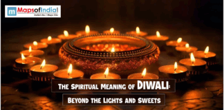 The Spiritual Meaning of Diwali: Beyond the Lights and Sweets Lit oil lamps arranged around a decorative diya create a warm glow, symbolizing the spiritual essence of Diwali and the triumph of light over darkness.