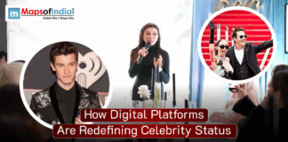 How Digital Platforms Are Redefining Celebrity Status A collage showing celebrities and influencers at public events, symbolizing how digital platforms and social media are redefining modern celebrity status.